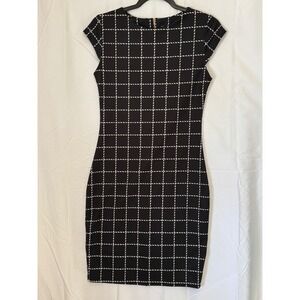 Black White Grid Cap Sleeve Sheath Dress Made in Italy Business Casual
